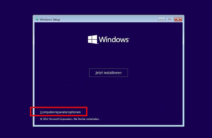 Windows Computerreparaturoptionen auswählen.